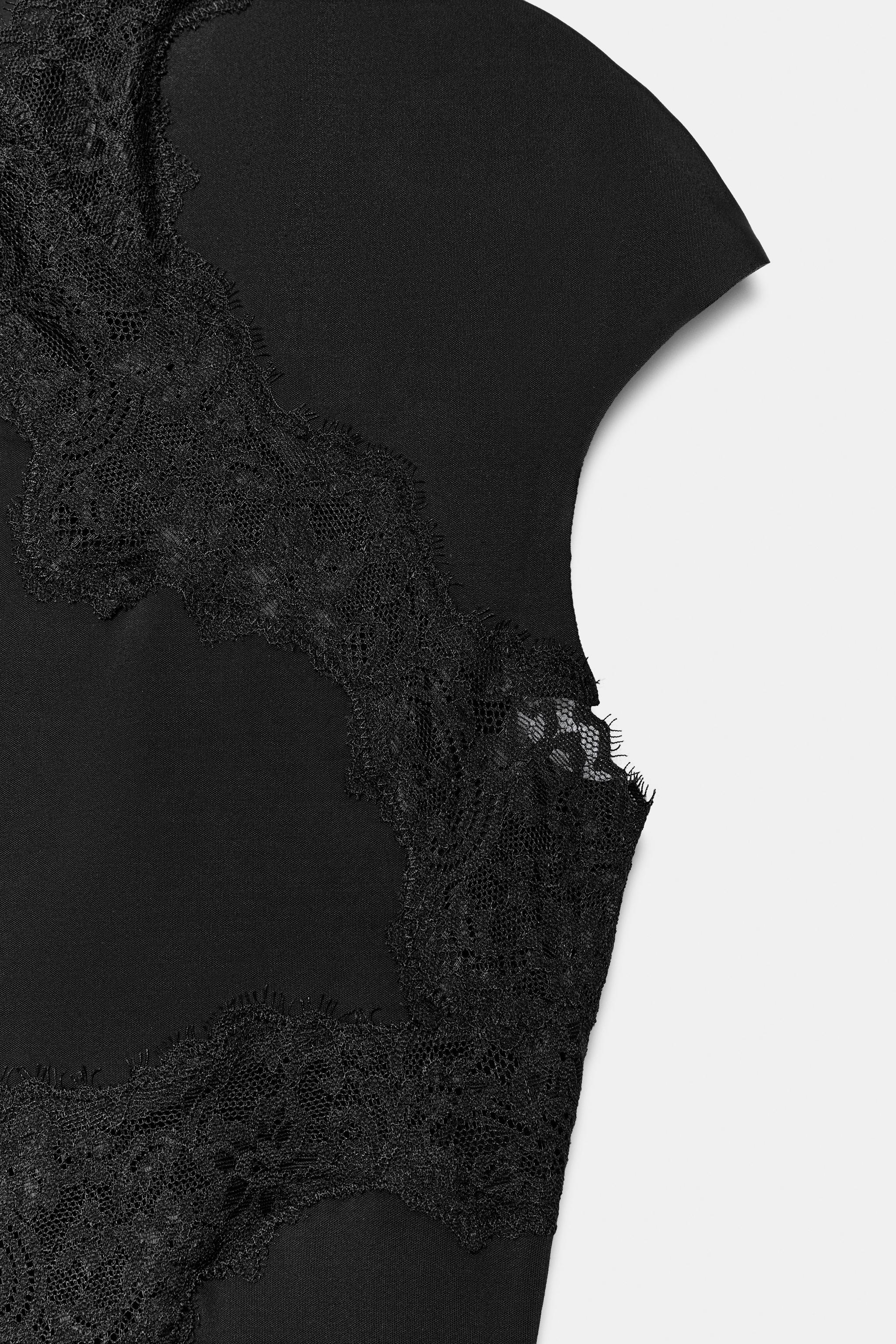 Zara DANTEL DETAYLI DİK YAKA TOP görsel 7