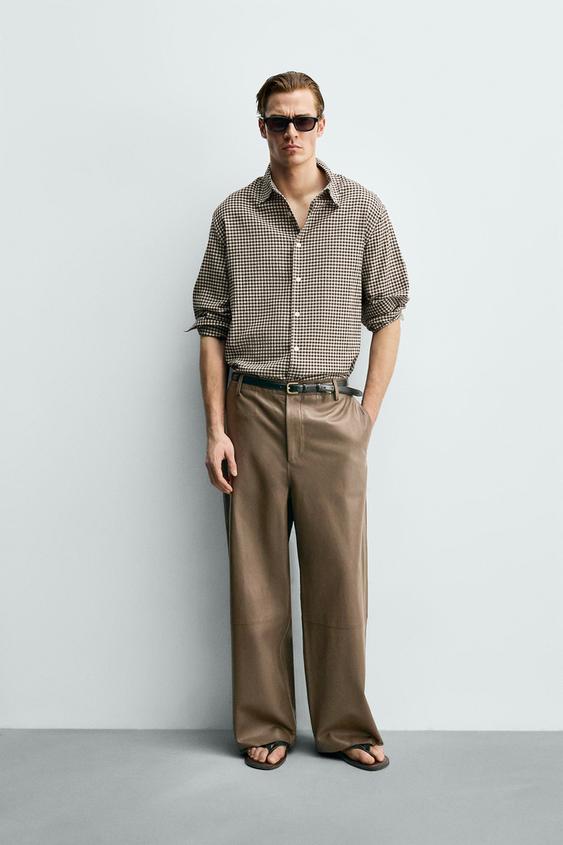 PANTALÓN BALLOON FIT PIEL - Beige de Zara - Imagen 0