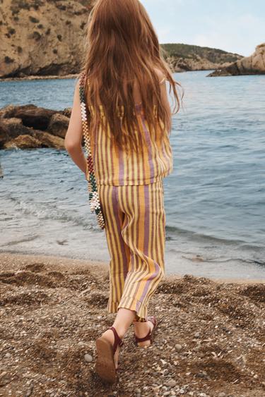 PANTALON RAYURES COTON LIN LIMITED EDITION - Orange / Jaune de Zara - Image 2