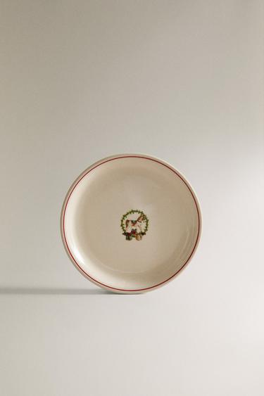 ASSIETTE À PAIN GRÈS MOTIF NOËL - Blanc / Rouge de Zara - Image 0