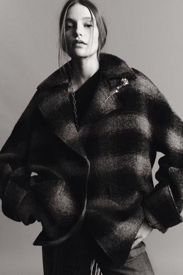 Zara PLAID WOOL BLEND COAT ZW COLLECTION LIMITED EDITION - Black / Green