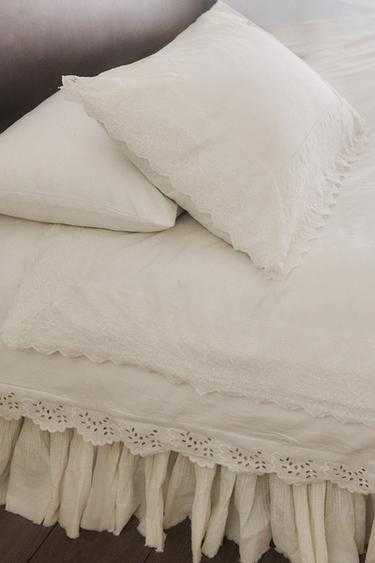 COPRIPIUMINO IN COTONE PERCALLE RICAMATO (200 FILI) - Écru di Zara