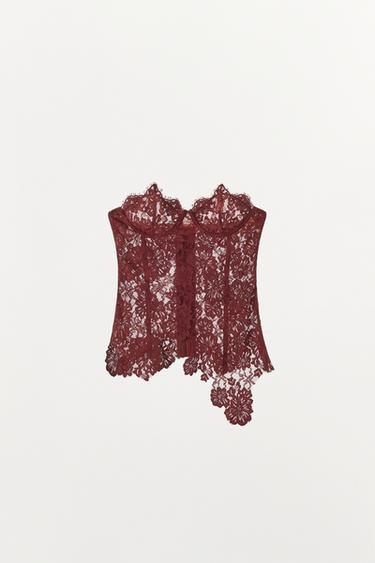 ZW COLLECTION FLORAL LACE CORSET — Burgundy 1