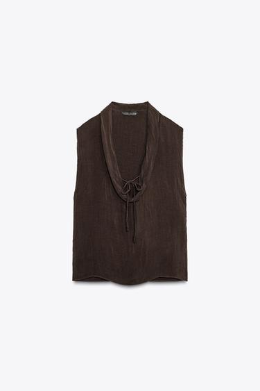 TOP FLUIDE LACETS ZW COLLECTION - Marron foncé de Zara - Image 2