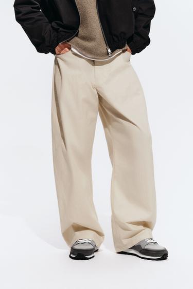 Zara 弧形剪裁長褲 - 裸色