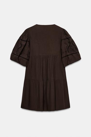 ROBE COURTE EN POPELINE BRODÉE - Marron de Zara - Image 6