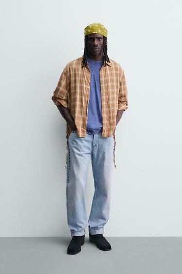 CAMISA FLUIDA CUADROS LAZOS - Naranjas de Zara - Imagen 0