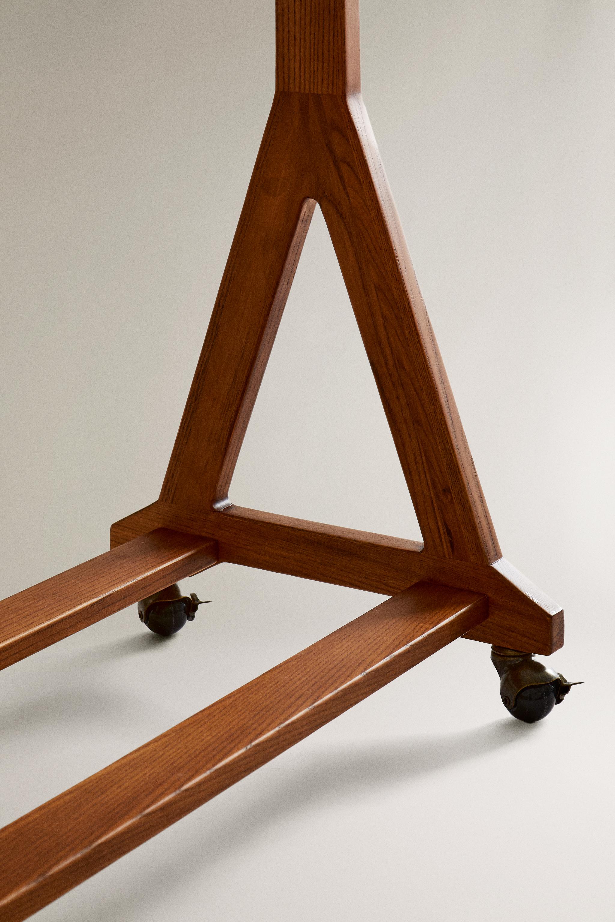Ash Wood Clothes Rack with Wheels & Shelf