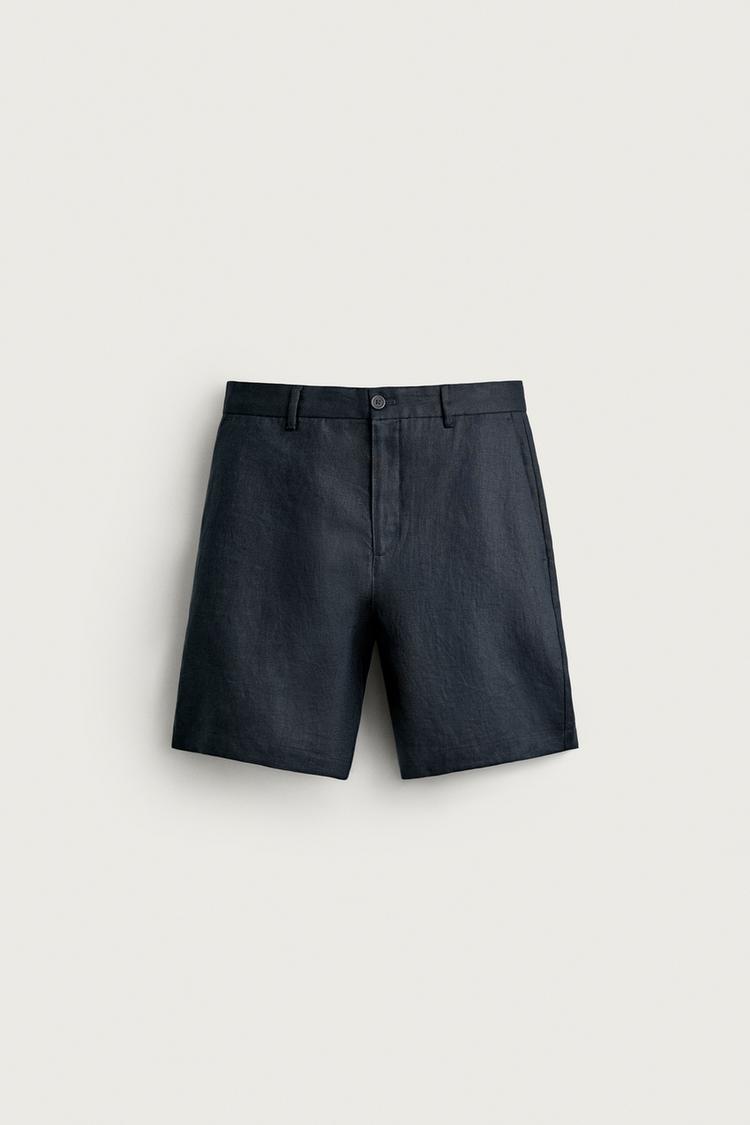 Pantalones cortos Bermuda de lino 100% de corte regular 8