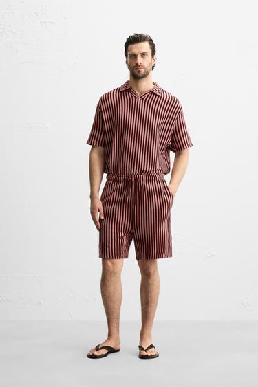 JACQUARD-BERMUDASHORTS MIT STREIFEN - Helles Granatrot von Zara