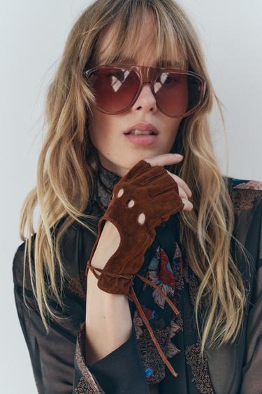 SUEDE LEATHER MITTENS - Toffee by Zara - Image 0