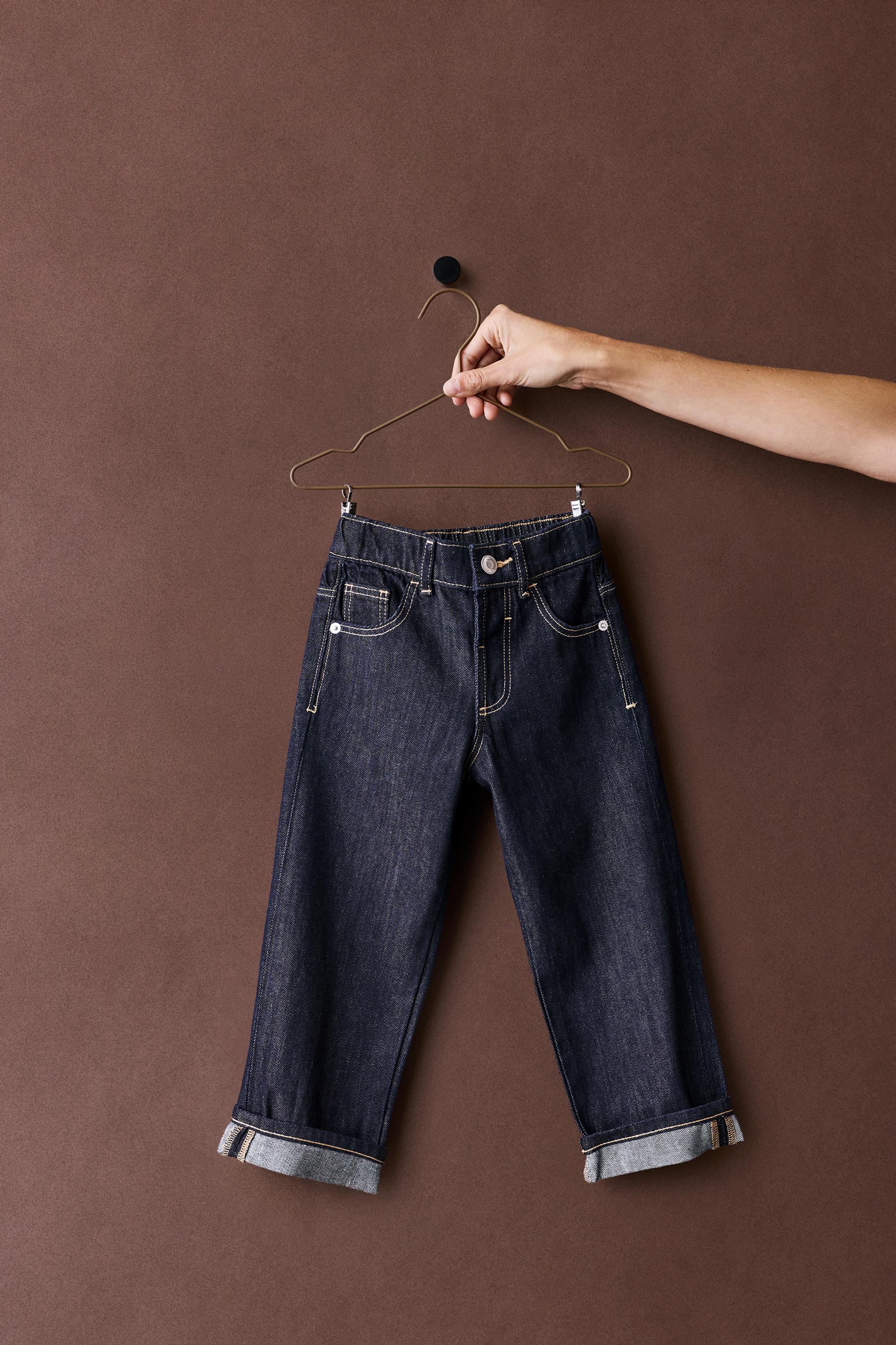 TOPSTITCHED STRAIGHT JEANS — Blue