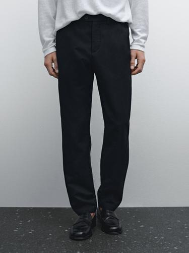 Zara Cotton blend tapered fit trousers - Navy blue