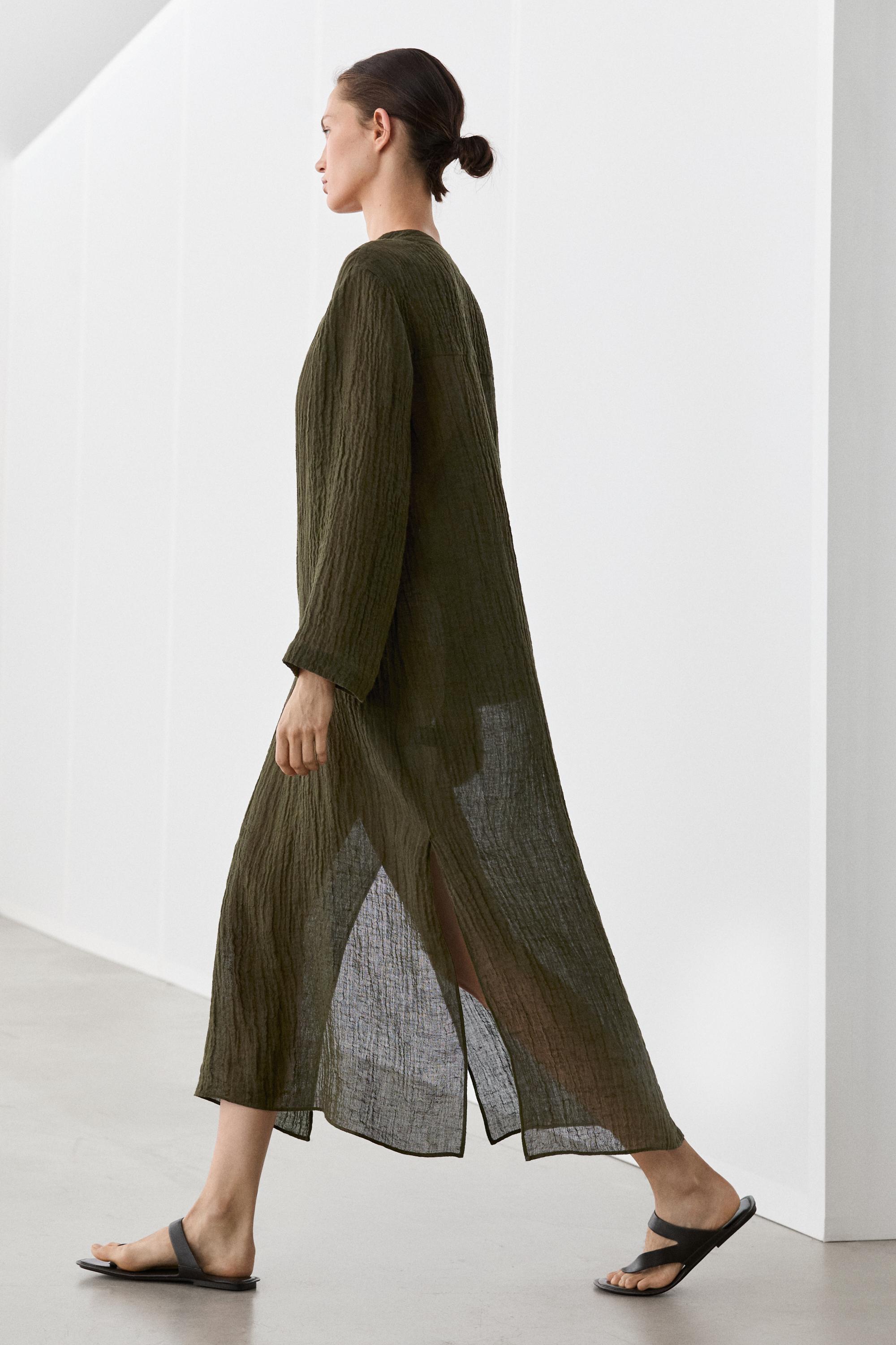 Robe chemise gaufrée en mélange de lin