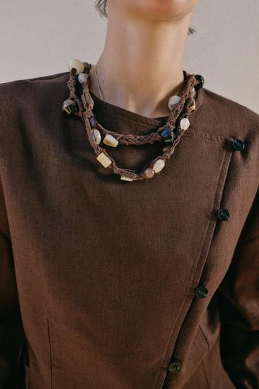 GILET CROISÉ AVEC LIN - Marron chocolat de Zara - Image 4