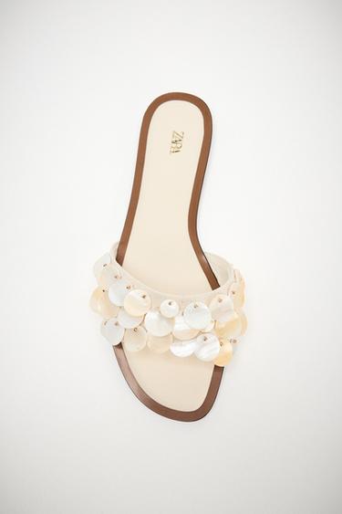 SANDALIA PLANA PIEZAS NACAR - Blanco Crudo de Zara
