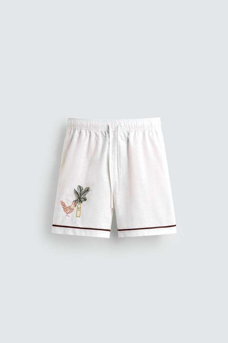 ZARA RELAXED FIT BERMUDA SHORTS WITH CONTRAST EMBROIDERY
