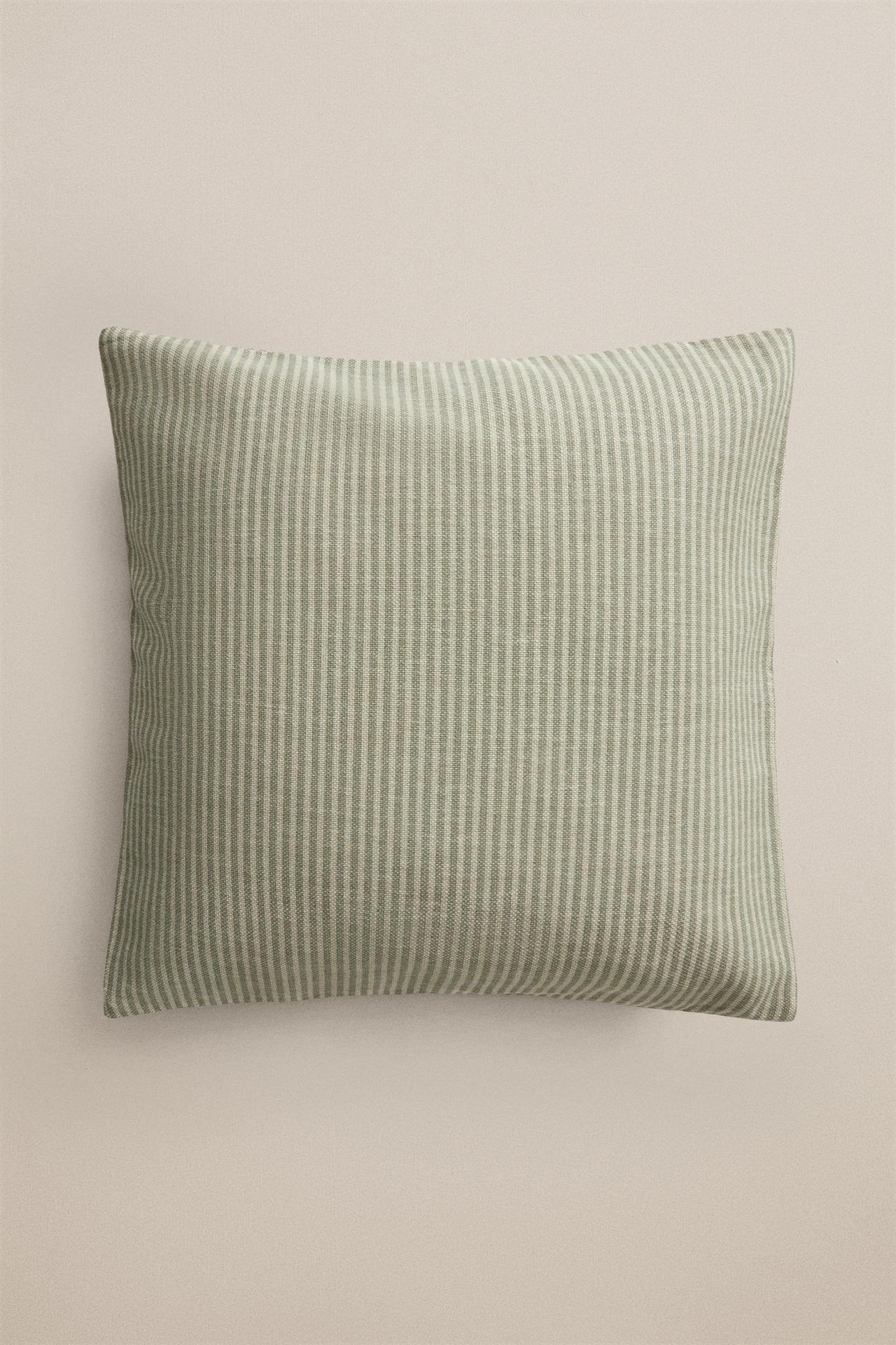 STRIPED COTTON THROW PILLOW COVER — Green