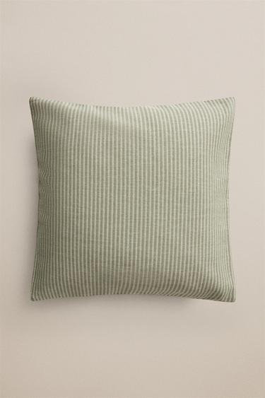 STRIPED COTTON THROW PILLOW COVER — Green 1