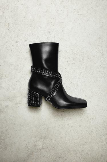 LEATHER HEELED ANKLE BOOTS WITH STUDS LUDOVIC DE SAINT SERNIN x ZARA - Black by Zara