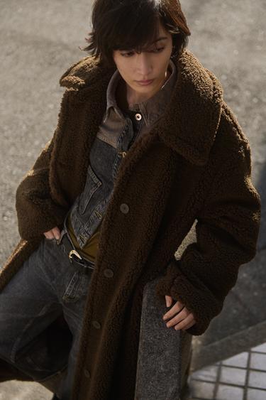 FAUX SHEARLING COAT - Dark brown by Zara