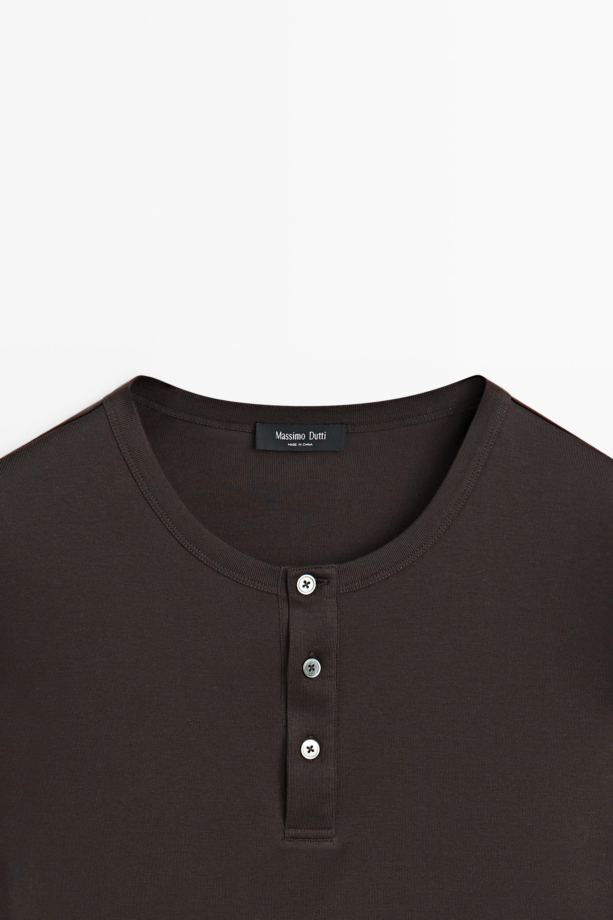 100% cotton long sleeve henley T-shirt