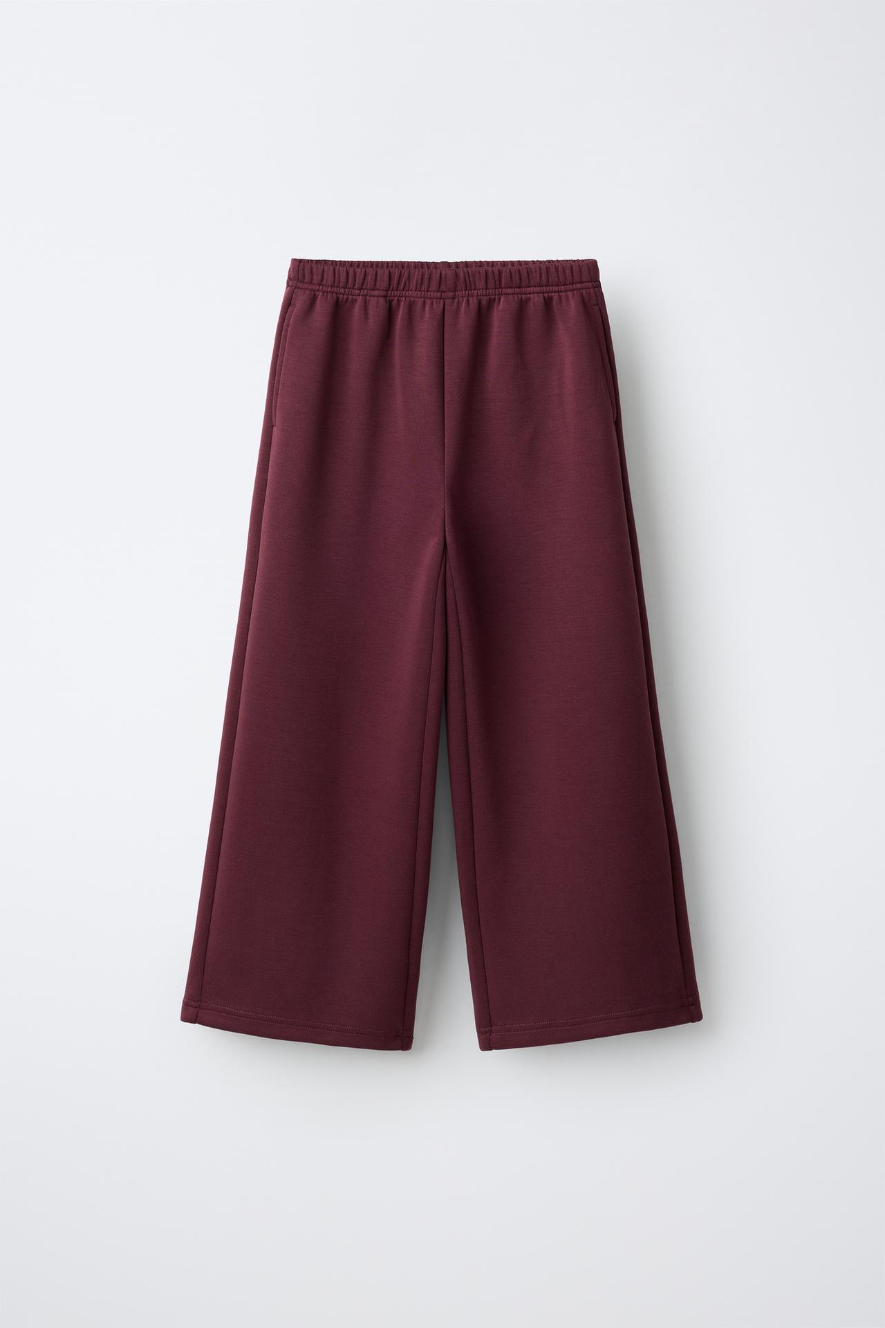WIDE LEG SPORTY PANTS — Burgundy