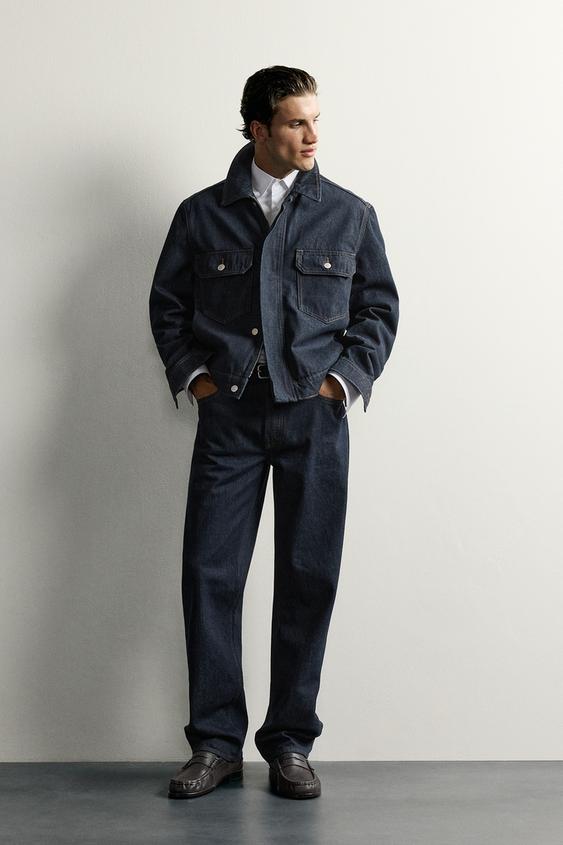 CAZADORA DENIM CROPPED FIT CREMALLERA - Índigo de Zara - Imagen 0