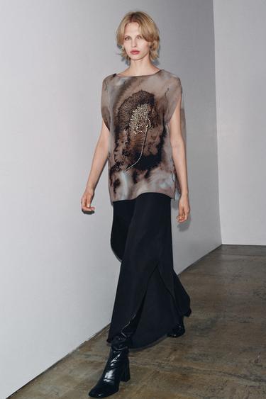 PRINTED BEADED TOP - Multicoloured by Zara