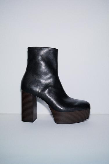 Zara PLATFORM HEELED ANKLE BOOTS - Black