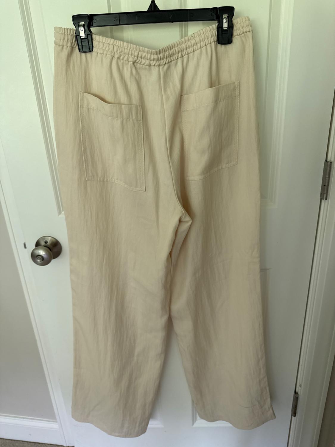 BEIGE LYOCELL BLEND DRAWSTRING WIDE LEG RELAXED TROUSERS - Image 2