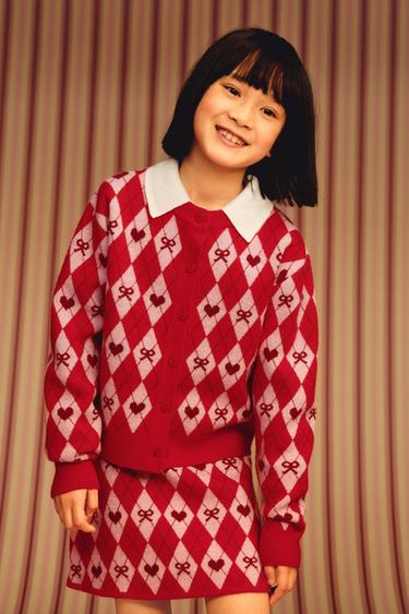 ARGYLE CARDIGAN - Red by Zara