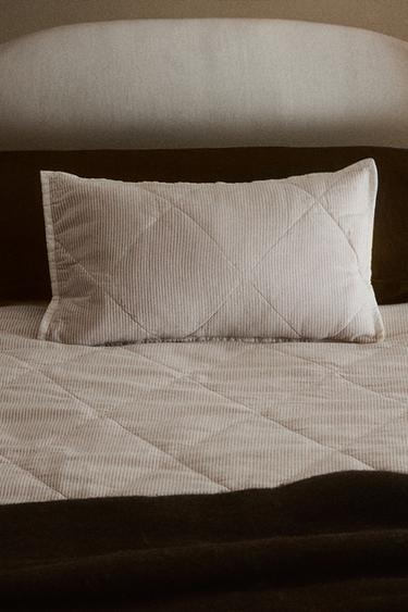 GESTREEPTE KATOENEN BEDSPREI KINDEREN - Bruin van Zara