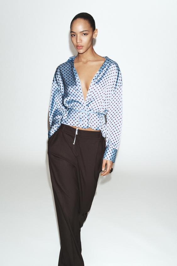 POLKA DOT SATIN EFFECT SHIRT WITH BELT