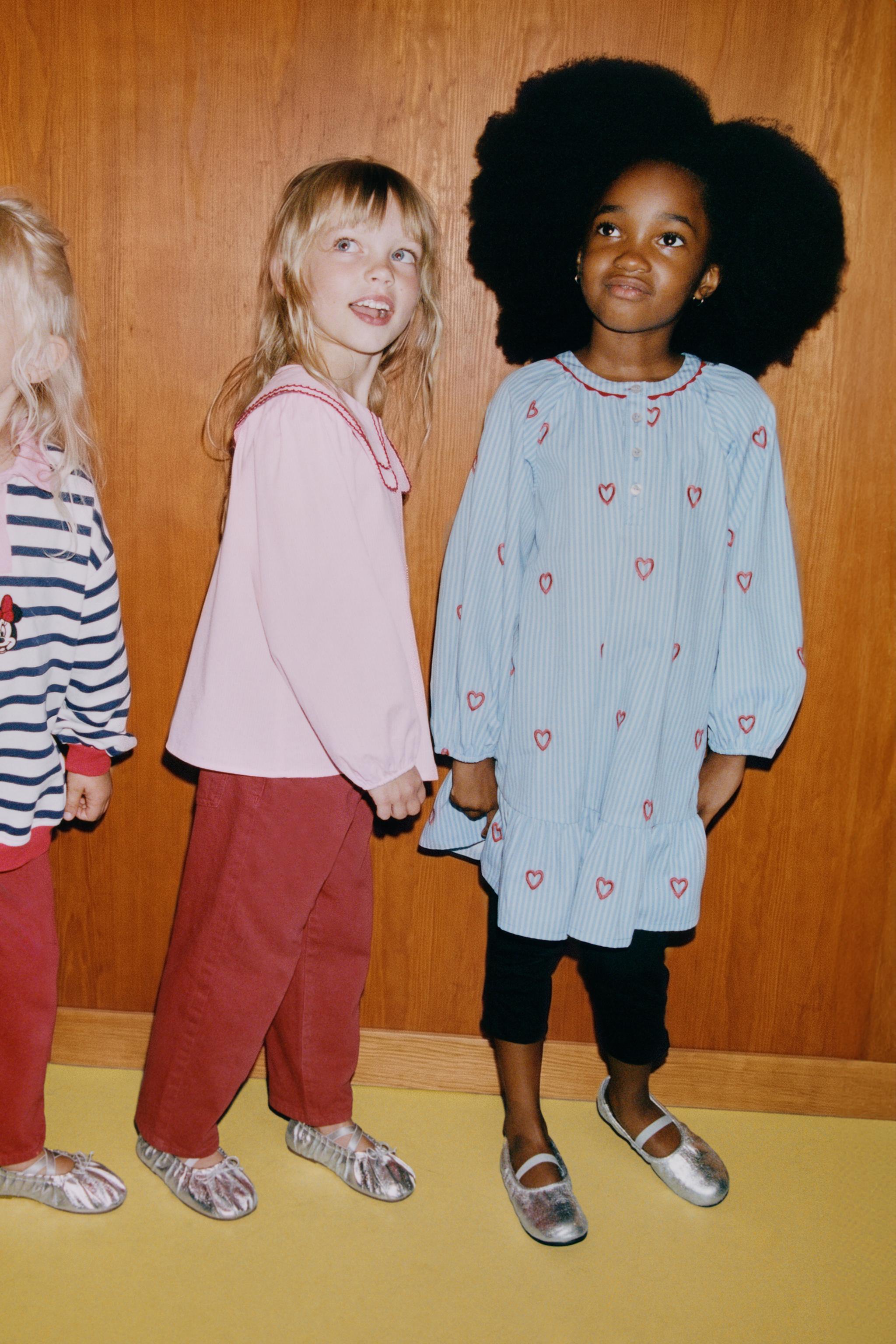 ストライプ＆ハート刺繍ワンピース - ブルー | ZARA Japan / 日本