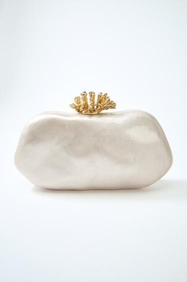 Zara METALLIC DETAIL CLUTCH - white