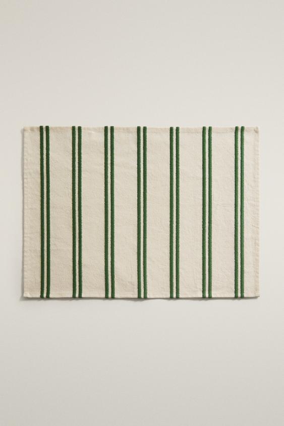 PLACEMAT WITH EMBROIDERED STRIPES - Green by Zara - Image 0
