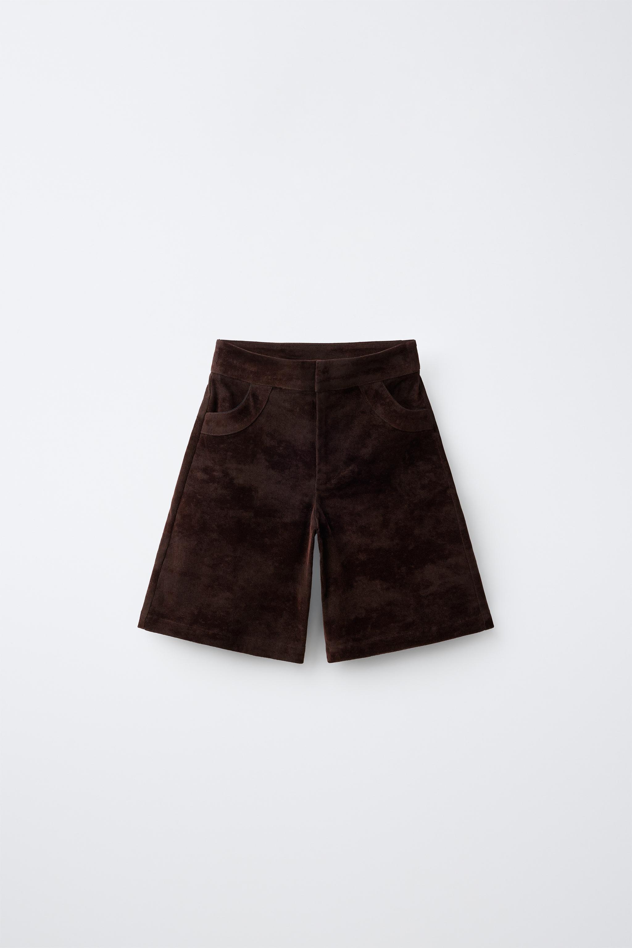 LONG VELVET SHORTS — Brown
