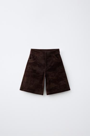 LONG VELVET BERMUDA SHORTS - Brown by Zara