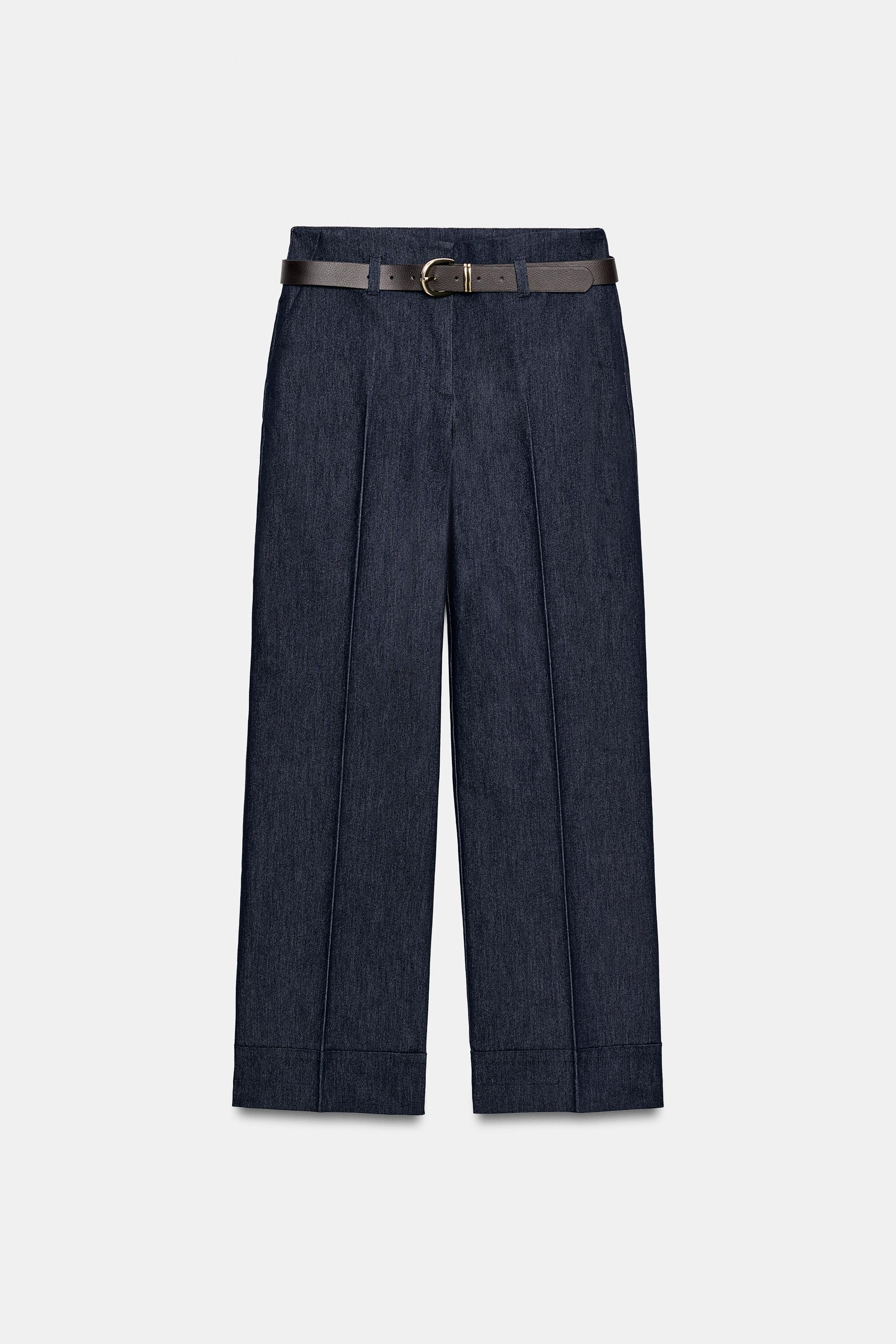 CUFFED HEM BELTED PANTS — Indigo