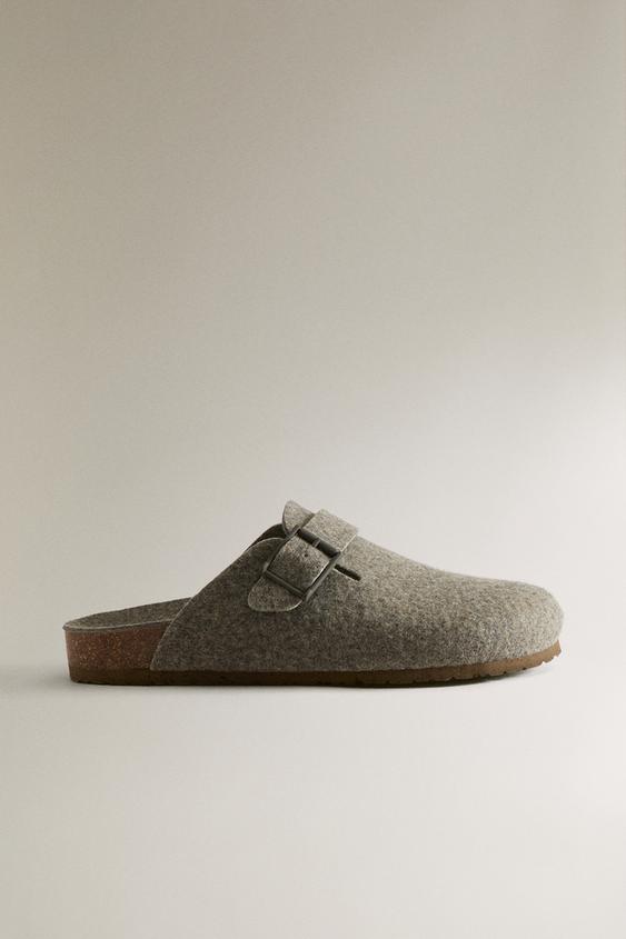 BUCKLED FELT MULE SLIPPERS - Khaki Green by Zara - Image 0