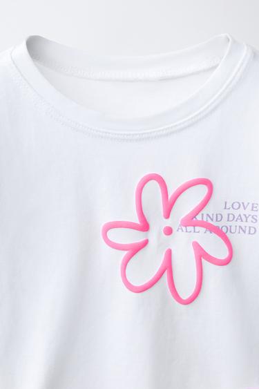 EMBOSSED FLORAL PRINT T-SHIRT - White by Zara - Image 2