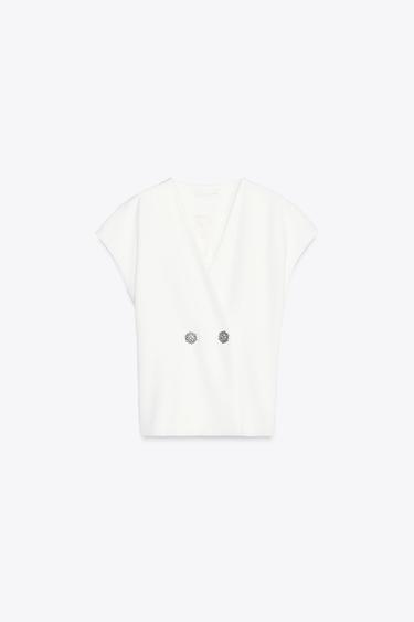ZW COLLECTION WAISTCOAT WITH JEWEL BUTTON - Ecru by Zara - Image 0