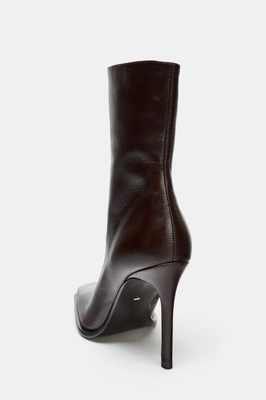 LIMITED EDITION LEATHER ANKLE BOOTS WITH SQUARE TOES - Brown by Zara - Image 7