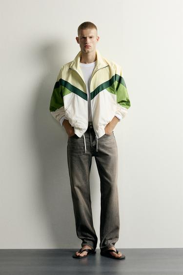 Zara COLOR BLOCK TECHNICAL JACKET - Green / Ecru - Image 0