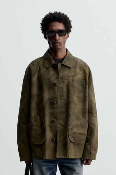 Zara WASHED JACKET WITH POCKETS - Brown / Green