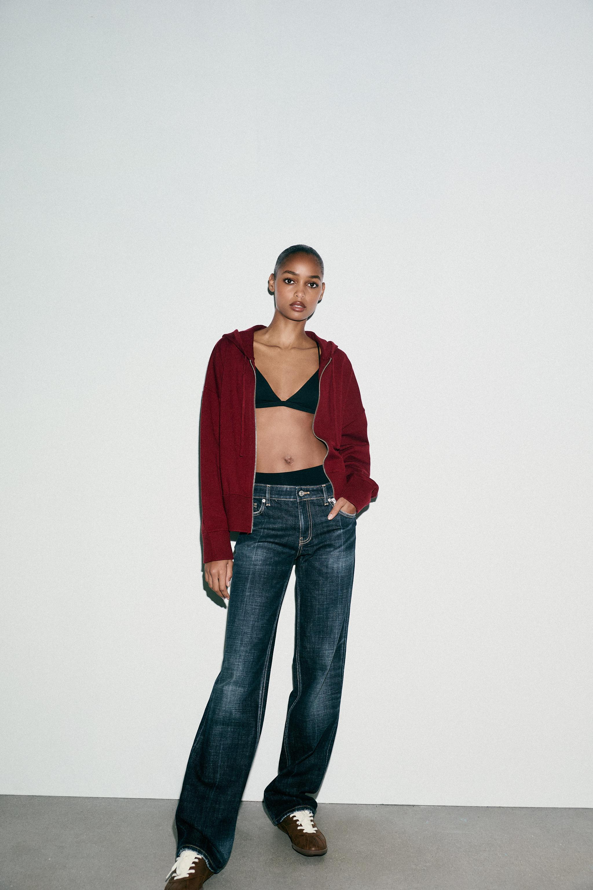 これ以上お値下げしません　Ribbed Short Hoodie ネイビー HOODED KNIT SWEATSHIRT - Burgundy | ZARA United States