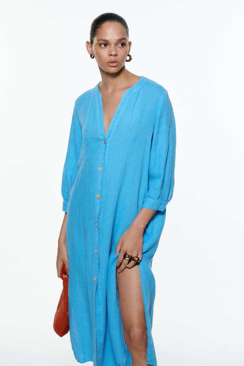リネンチュニック ワンピース - ブルー | ZARA Japan / 日本