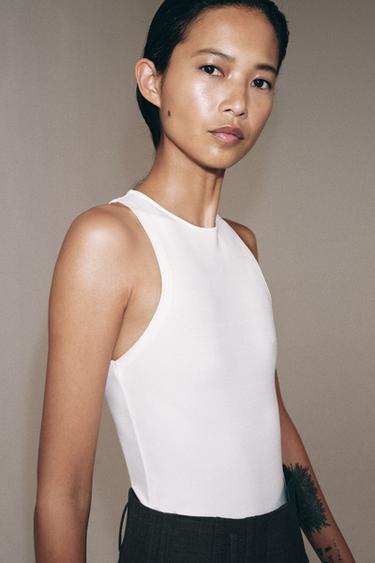 POLYAMIDE HALTER BODYSUIT - Oyster-white by Zara