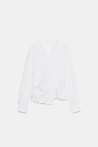 DRAPED POPLIN SHIRT - Oyster-white by Zara - Image 0